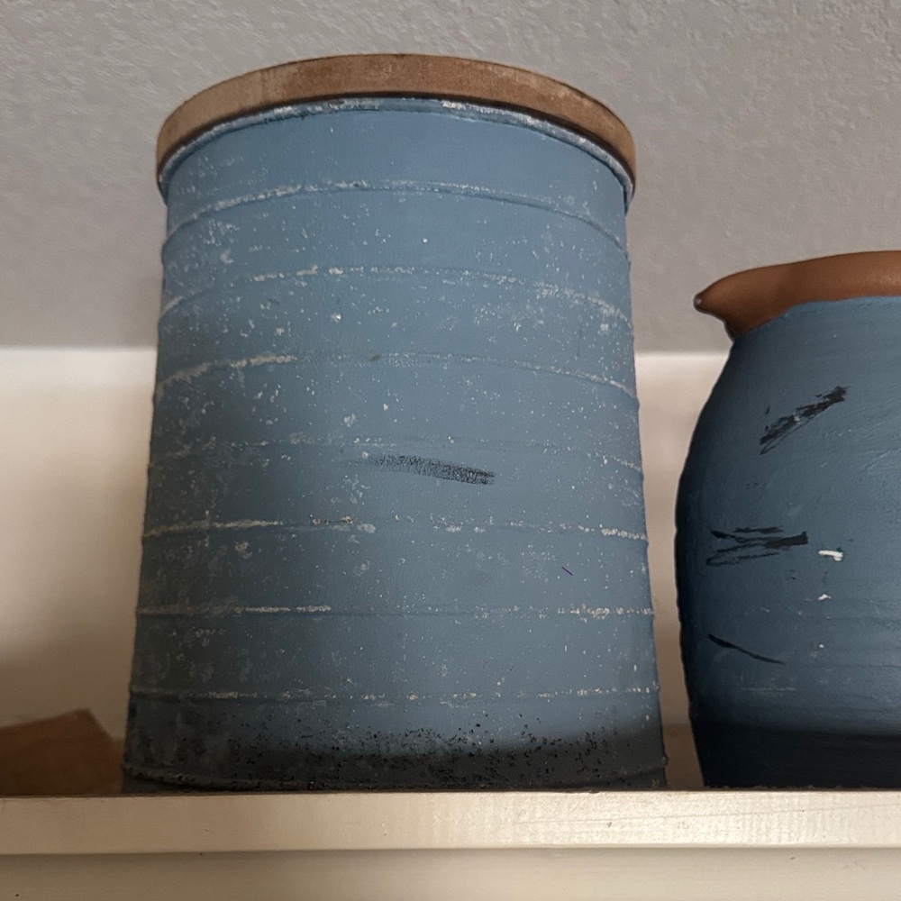 Wicker and Blue Ceramic Containers Set of 3 - Picture 4 of 6